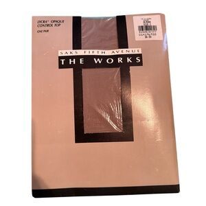 Vintage Saks Fifth Avenue The‎ Works Nylons Pantyhose Opaque Almond Size L NEW